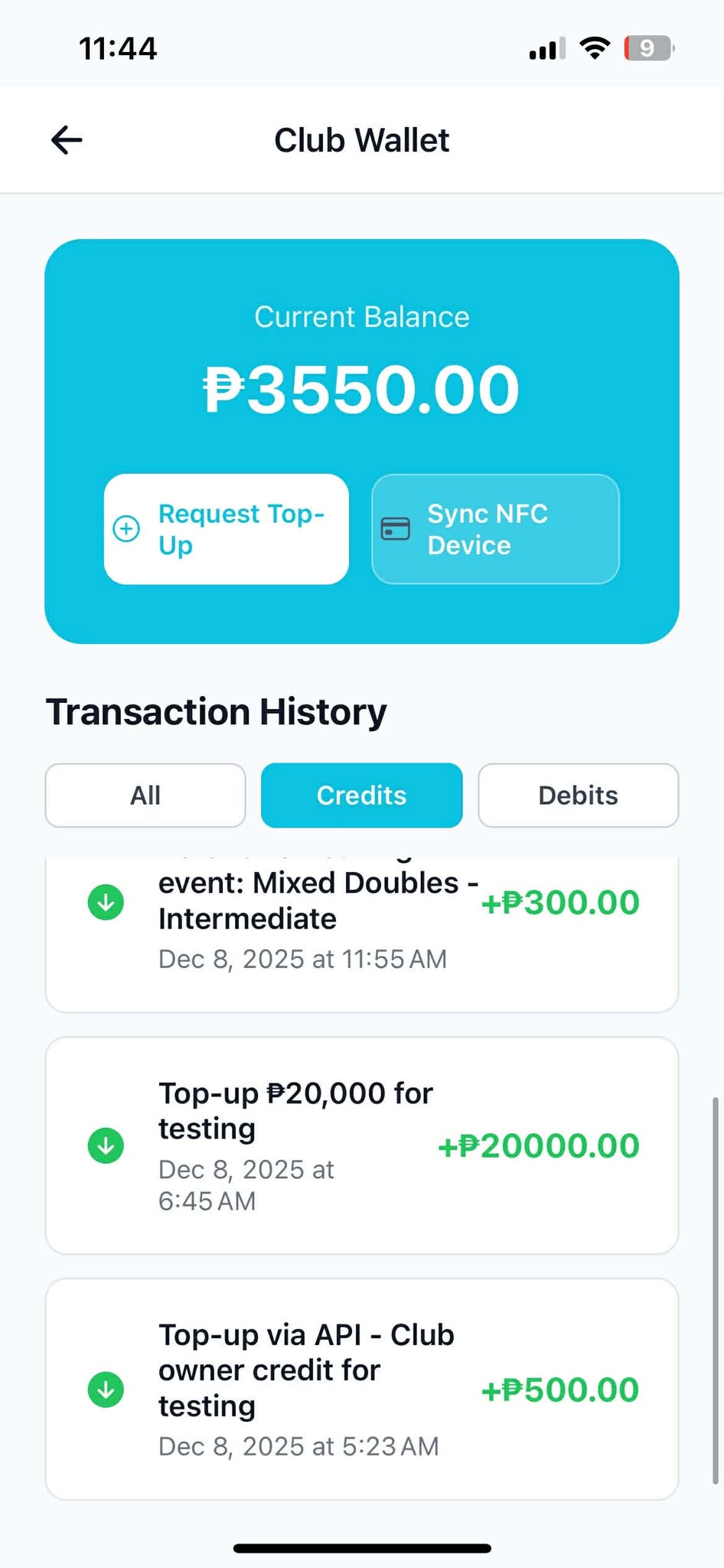 Epick! digital wallet debits view - Track all your payments and bookings